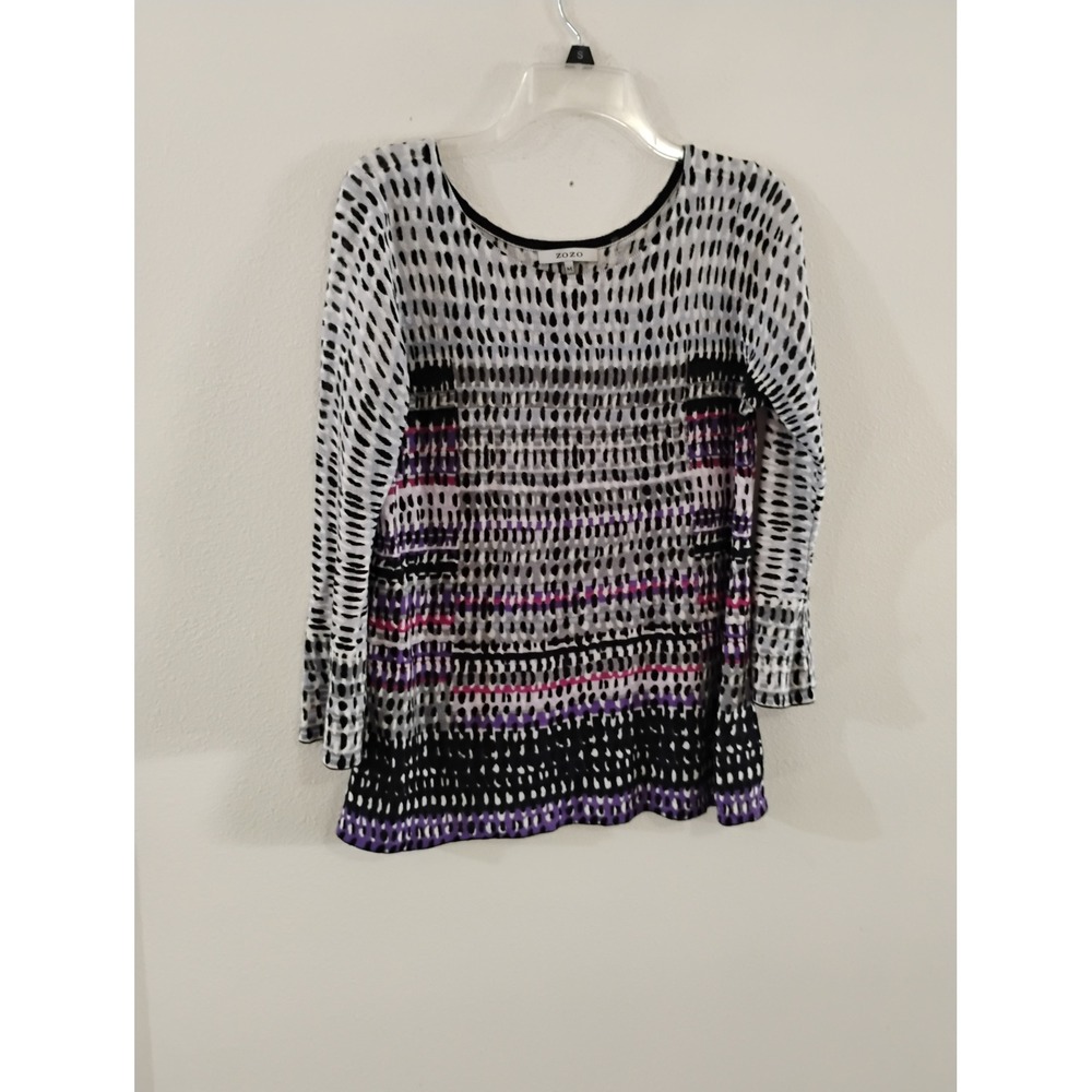 Zozo Womens Abstract Dash Stripe Knit Sweater Top Purple Black White Grey Size M